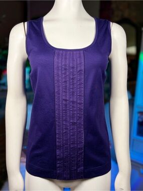Akris Punto Purple Stretch Cotton Sleeveless Top w/ Ribbon Front Accent, Sz 6